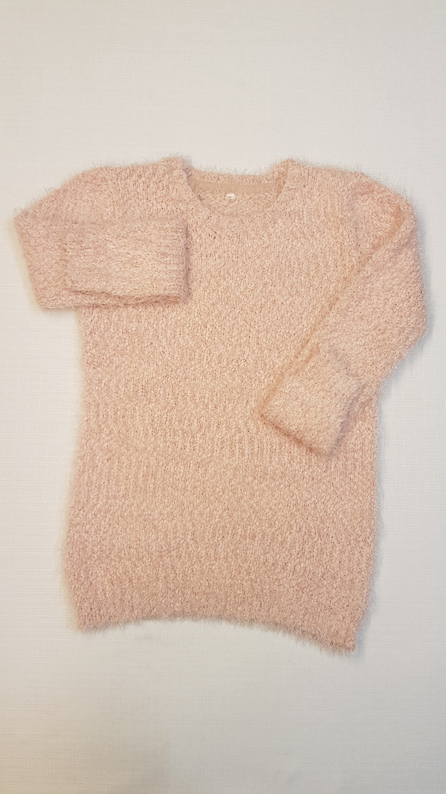 YOUNG DIMENSION VASTAG KÖTÉSŰ TRENDI DIVATOS PÚDER SZÍNŰ SZŐRMÉS KISLÁNY  HOSSZÍTOTT PULÓVER  ARANY SZÁLLAL DÍSZÍTVE Hover Image