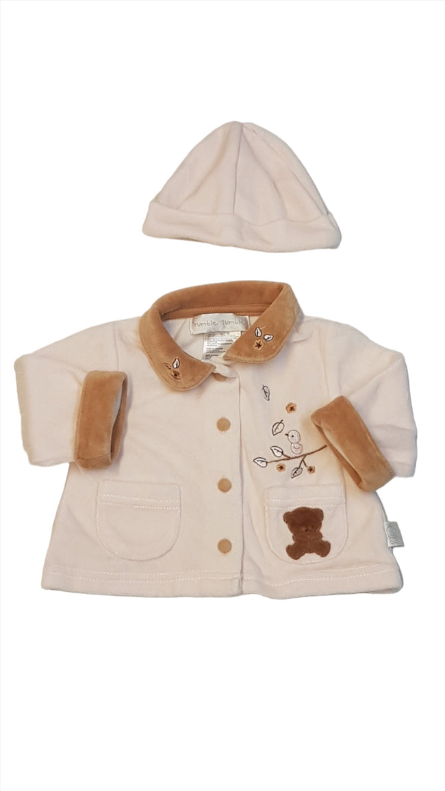 RUMBLE TUMBLE ÉDI-BÉDI HÍMZETT MACIKÁS,VIRÁGOS,KISLÁNY PLÜSS KABÁTKA HOZZÁ ILLŐ SAPKÁVAL Hover Image