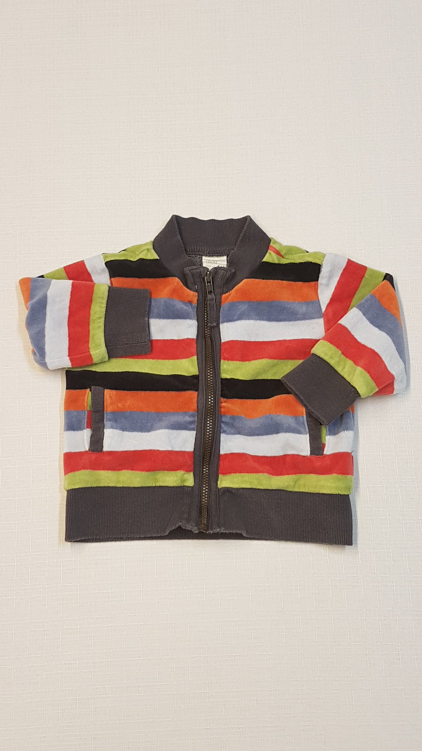 H&M SZÍNES CSÍKOS,PLÜSS,KÉTOLDALT ZSEBES KISFIÚ TRENDI CIPZÁROS PULÓVER