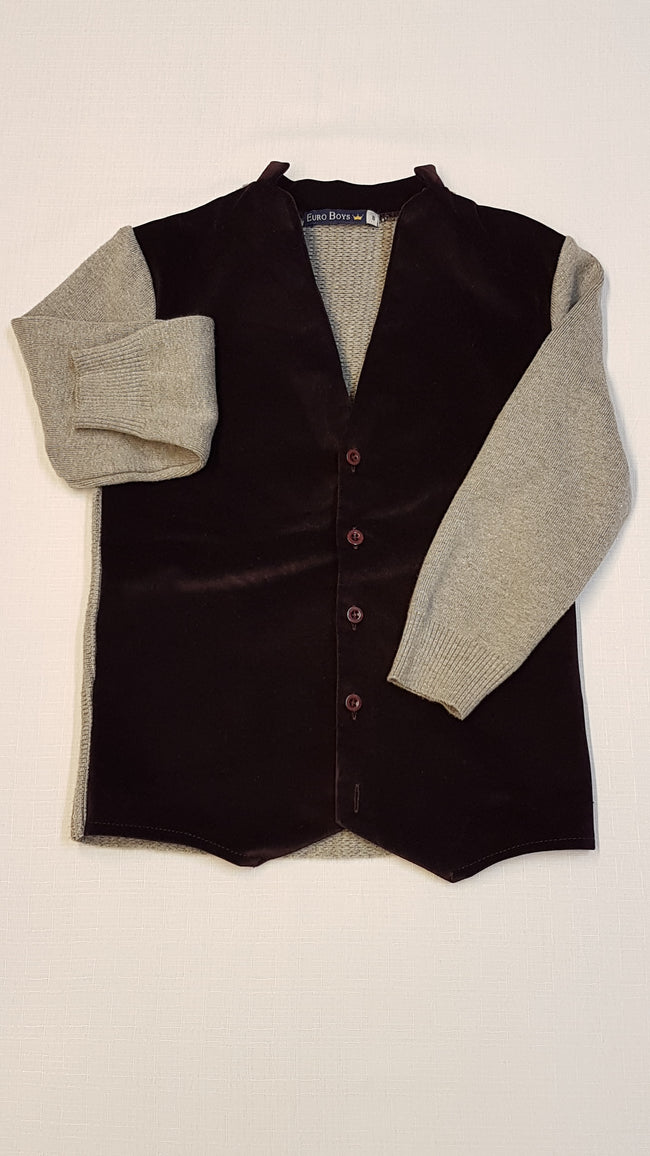 EURO BOY ELEGÁNS MINŐSÉGI BORDÓ TÜKÖR BÁRSONY KISFIÚ  KARDIGÁN Hover Image