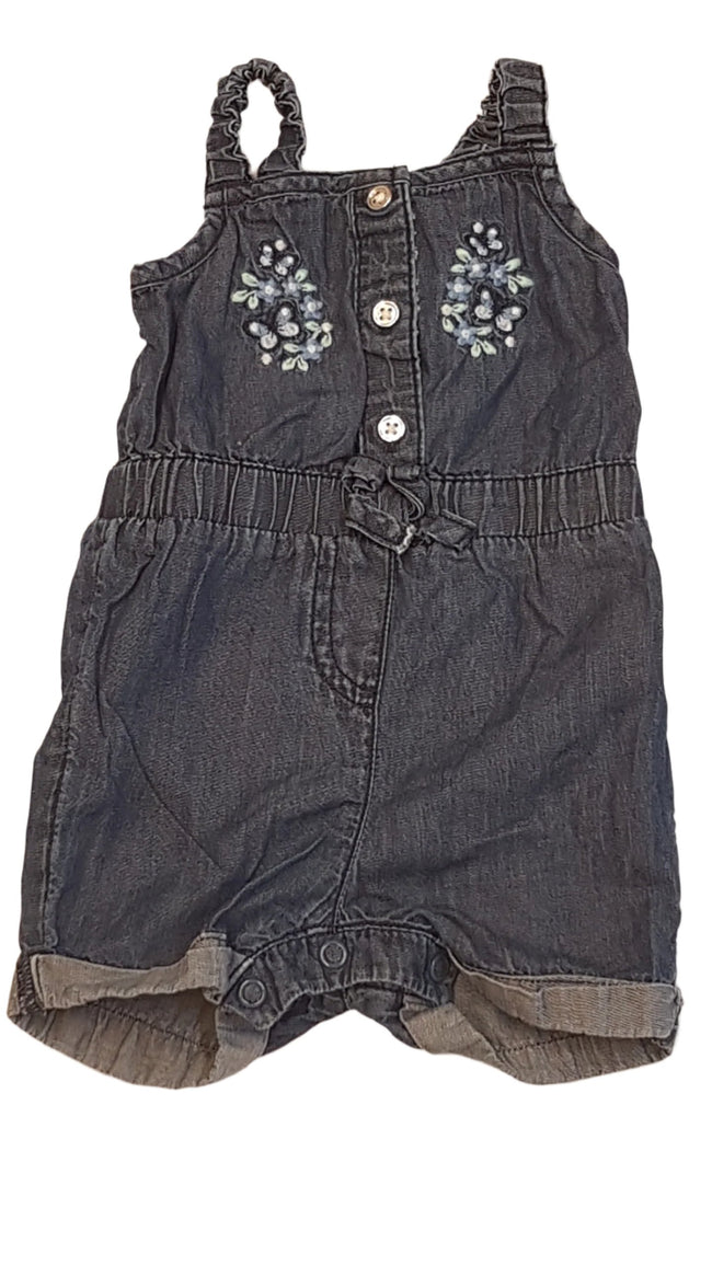 PRIMARK VÉKONY, FARMER HATÁSÚ KISLÁNY PLAYSUIT HÍMZETT VIRÁGOKKAL 62 Hover Image