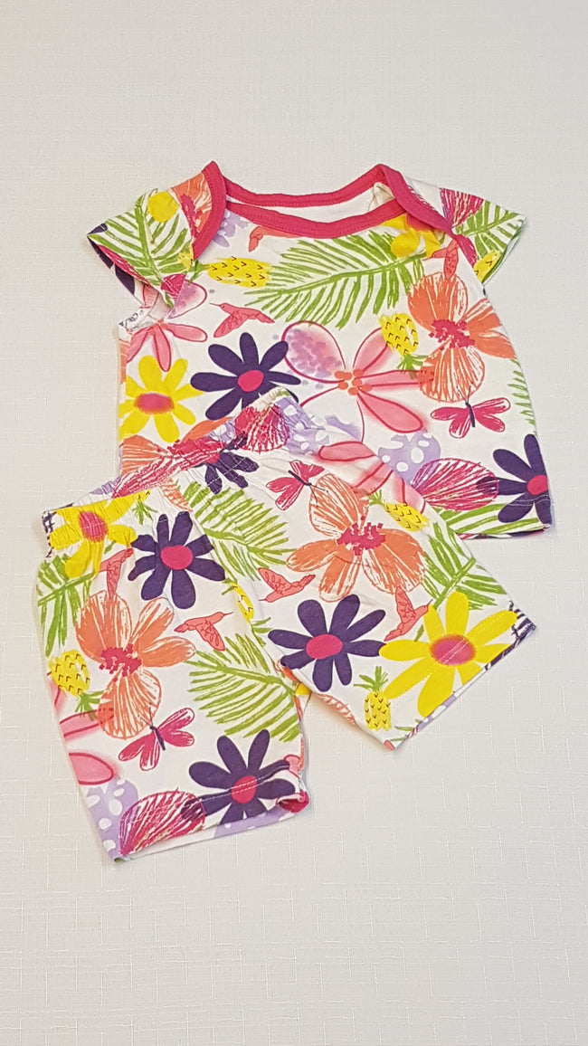 MOTHERCARE   RÖVIDNADRÁGOS KISLÁNY SZETT, VIDÁM, RETRÓ VIRÁGOKKAL 50-56 Hover Image