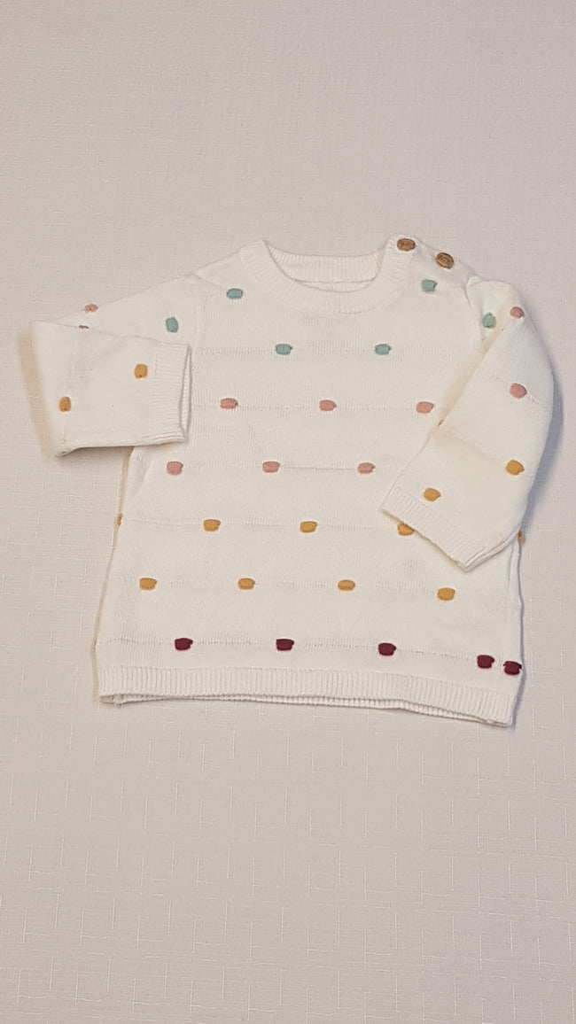 F&F SZÍNES,DOMBORMINTÁS,PÖTTYÖS,KISLÁNY VÉKONY KÖTÉSŰ PULÓVER 56 Hover Image