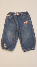 MOTHERCARE HÍMZETT,KOPTATOTT,KISLÁNY FARMERNADRÁG,VÉKONY BÉLÉSSEL 80