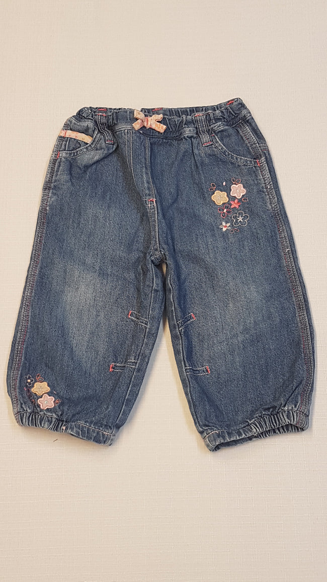 MOTHERCARE HÍMZETT,KOPTATOTT,KISLÁNY FARMERNADRÁG,VÉKONY BÉLÉSSEL 80 Hover Image