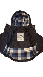 MINI REBEL SÖTÉTKÉK,ELEGÁNS,KAPUCNIS KISFIÚ TÉLIKABÁT 62