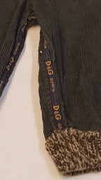 DOLCE&GABBANA JUNIOR PRÉMIUM MINŐSÉGŰ,OLIVAZÖLD,VASTAG BÁRSONY,BÉLELT,TRENDI,VAGÁNY KISFIÚ NADRÁG 74