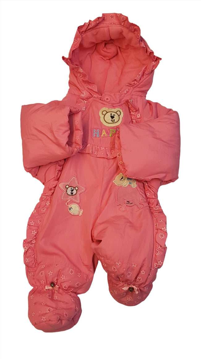 O&L HAPPY FELIRATÚ,HÍMZETT,FODROS,MACKÓS KISLÁNY OVERÁL 80-86 Hover Image