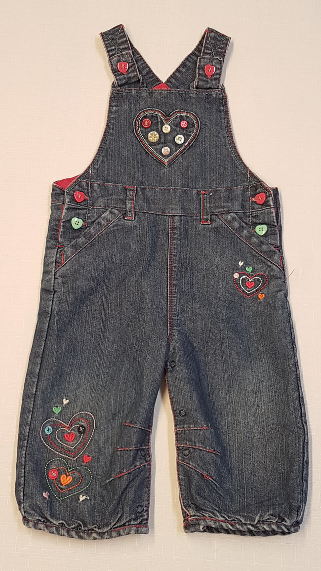 TU PUHA FARMER,KANTÁROS BÉLELT KISLÁNY NACI,SZÍNES SZÍVECSKÉS GOMBOKKAL,VIRÁGOKKAL DÍSZÍTVE 74-80 Hover Image