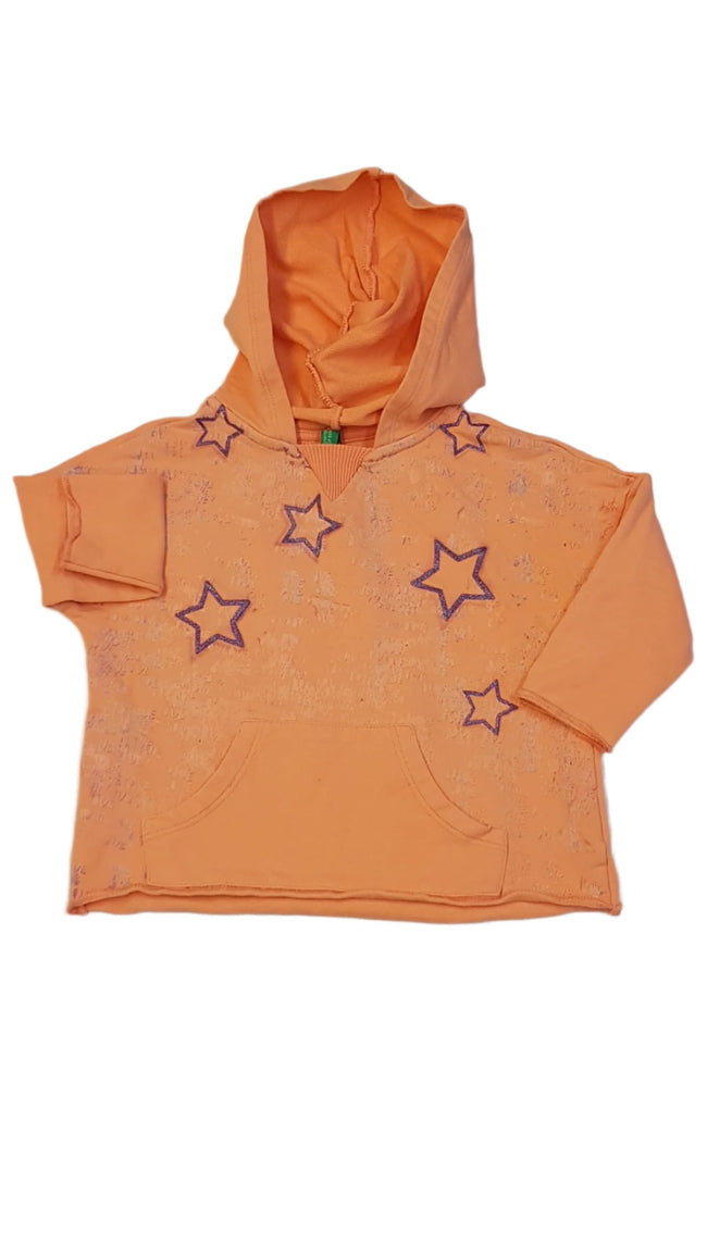 BENETTON CSILLÁMPOROS,CSILLAGMINTÁS KISLÁNY KAPUCNIS PULÓVER 86-92 Hover Image