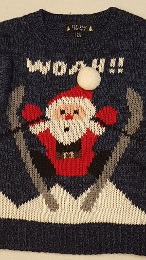 EST KNITWEAR   KÖTÖTT, PASIS, CSINI KISFIÚ PULÓVER, MIKULÁSSAL DÍSZÍTVE 116