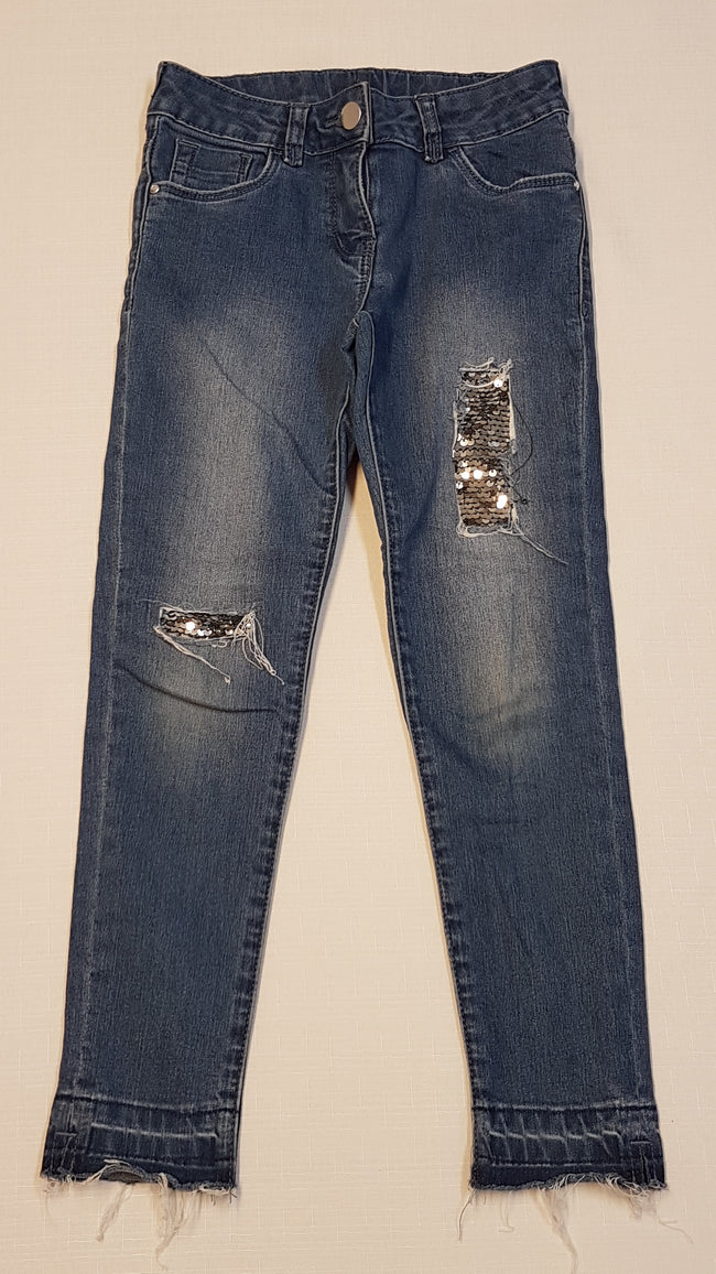 TU KIDS TRENDI,FLITTERES,KOPTATOTT KISLÁNY FARMERNADRÁG,ÁLLÍTHATÓ GUMIS DERÉKRÉSSZEL 122 Main Image