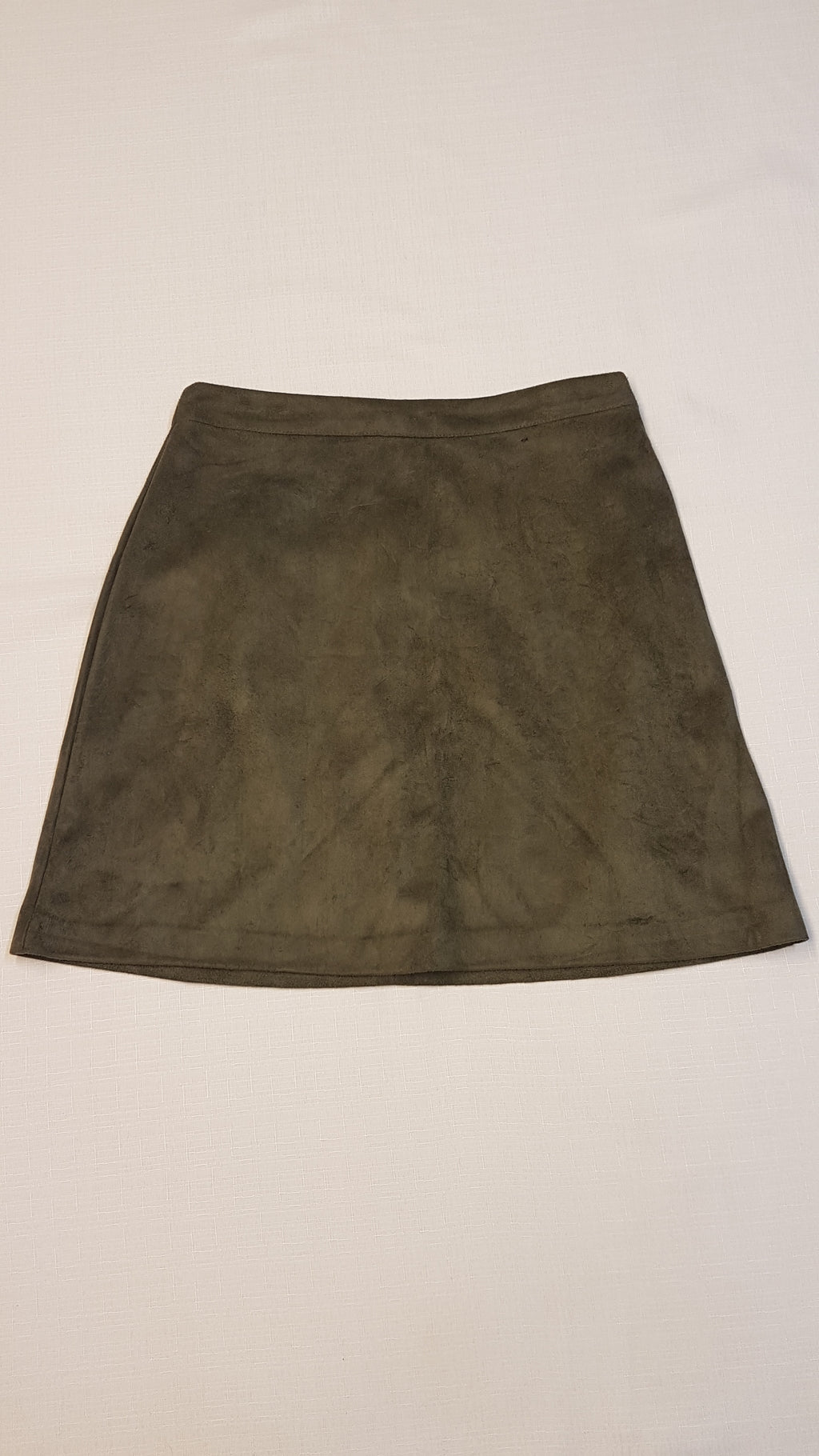 ÚJ PRIMARK OLIVAZÖLD,HASÍTOTT BŐR HATÁSÚ,KISLÁNY DIVATSZOKNYA 164-176