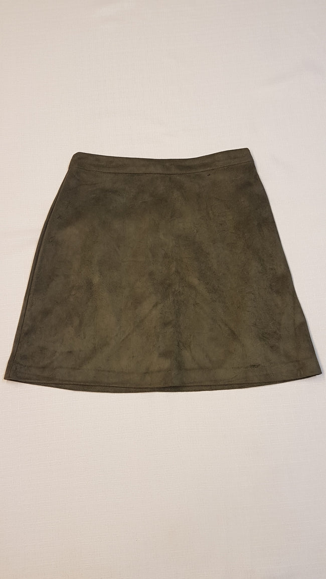 ÚJ PRIMARK OLIVAZÖLD,HASÍTOTT BŐR HATÁSÚ,KISLÁNY DIVATSZOKNYA 164-176 Hover Image