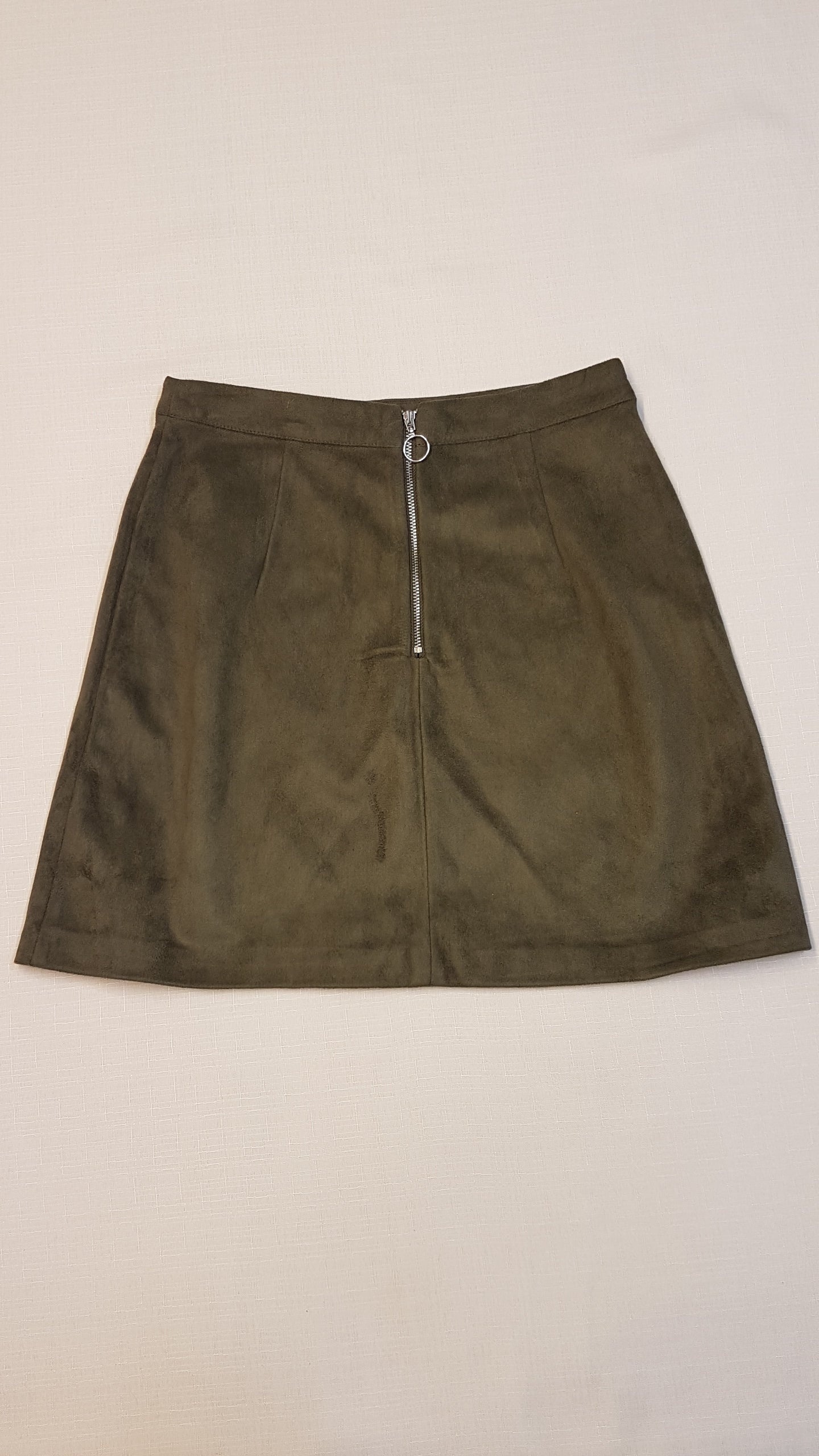 ÚJ PRIMARK OLIVAZÖLD,HASÍTOTT BŐR HATÁSÚ,KISLÁNY DIVATSZOKNYA 164-176