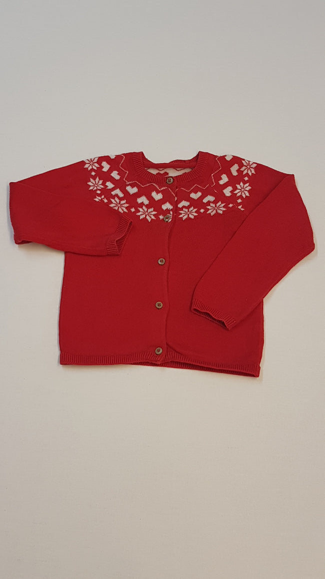 TU CSINI PIROS-FEHÉR VIRÁGMINTÁS,KISLÁNY KÖTÖTT KARDIGÁN 80-86 Hover Image