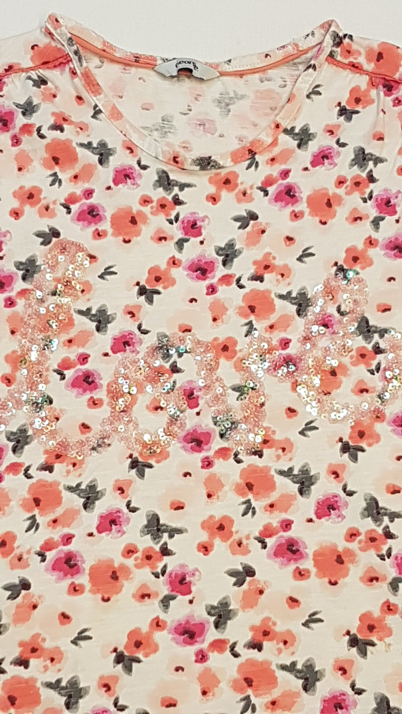 GEORGE APRÓVIRÁGMINTÁS,FLITTERES,LOVE FELIRATÚ KISLÁNY DIVAT PÓLÓ 152-158