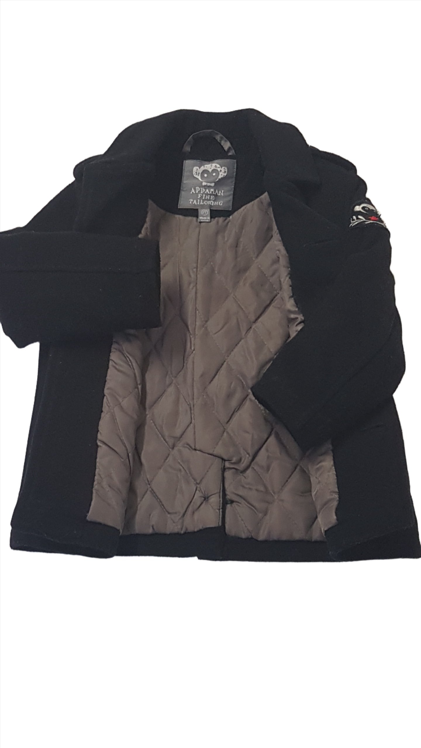 APPAMAN FINE TAILORING FEKETE,ELEGÁNS,MELEG KISFIÚ SZÖVETKABÁT 92-98