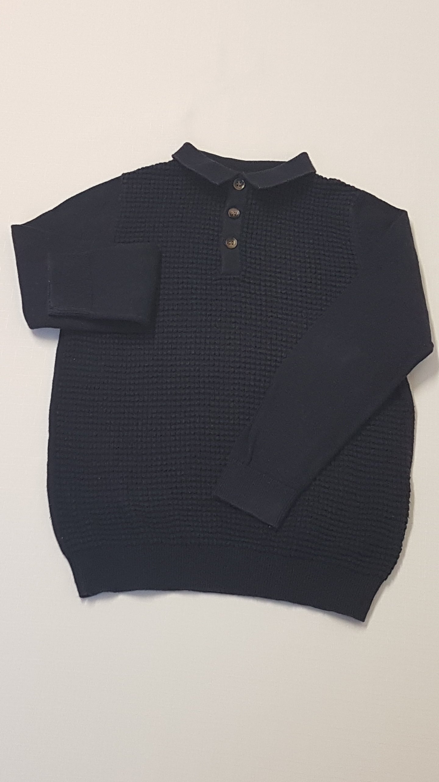 MATALAN SÖTÉTKÉK,GOMBOS,GALLÉROS,ELEGÁNS KISFIÚ PULÓVER 110-116