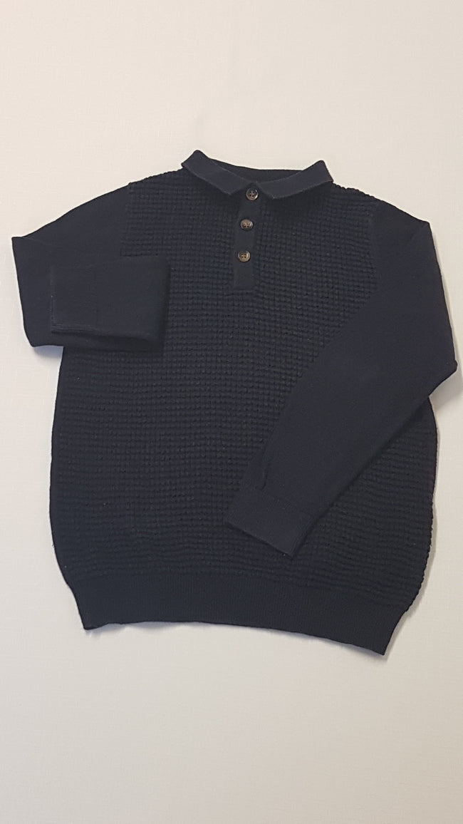 MATALAN SÖTÉTKÉK,GOMBOS,GALLÉROS,ELEGÁNS KISFIÚ PULÓVER 110-116 Hover Image