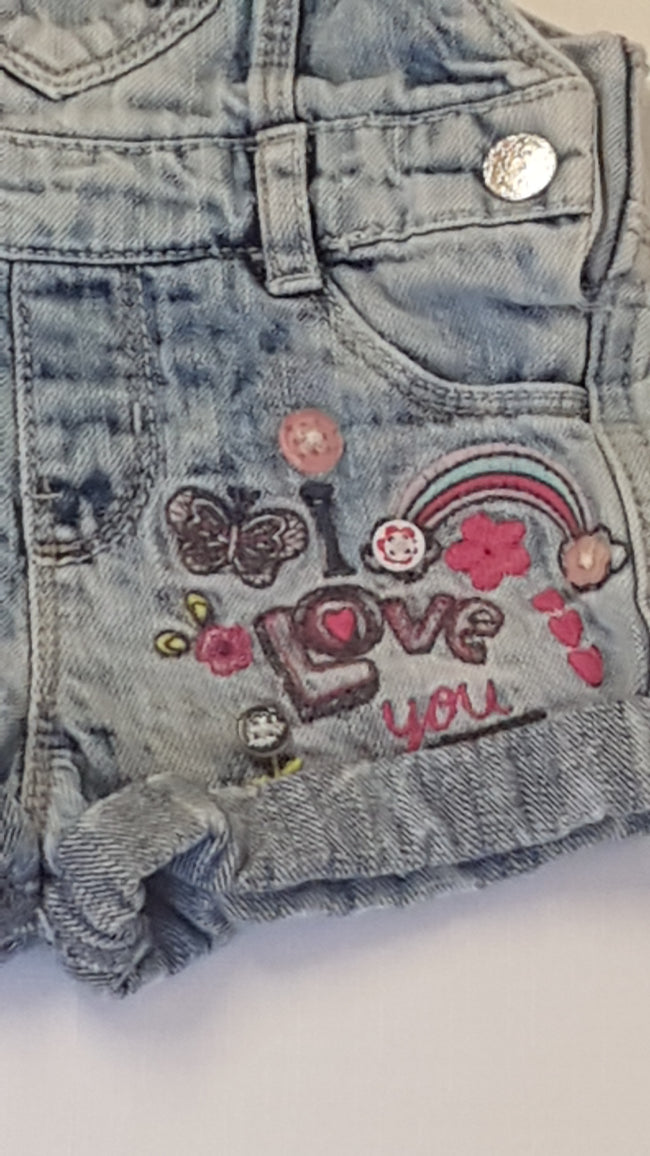 F&F KIDS I LOVE YOU FELIRATÚ,SZÍVECSKÉS,KANTÁROS KISLÁNY FARMER RÖVIDNADRÁG 68 Main Image