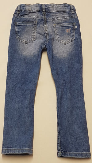DENIM CO. HÍMZETT,FELIRATOS,KOPTATOTT,VAGÁNY KISLÁNY FARMERNADRÁG,ÁLLÍTHATÓ GUMIS DERÉKRÉSSZEL 110