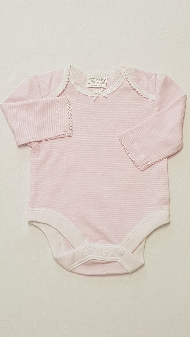 F&F RÓZSASZÍN-FEHÉR APRÓCSÍKOS KISLÁNY BODY 50