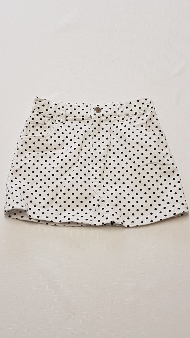 F&F KIDS FEHÉR-FEKETE PÖTTYÖS KISLÁNY FARMERSZOKNYA 128 Hover Image