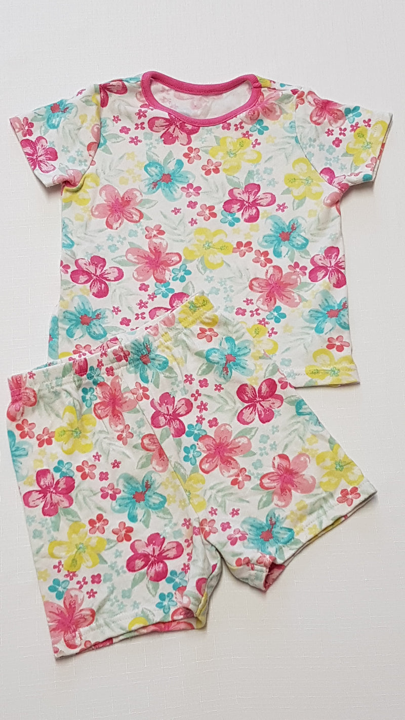 GEORGE ARANYOS,SZÍNES VIRÁGOS,RÖVIDNADRÁGOS ,PAMUT KISLÁNY SZETT 68-74