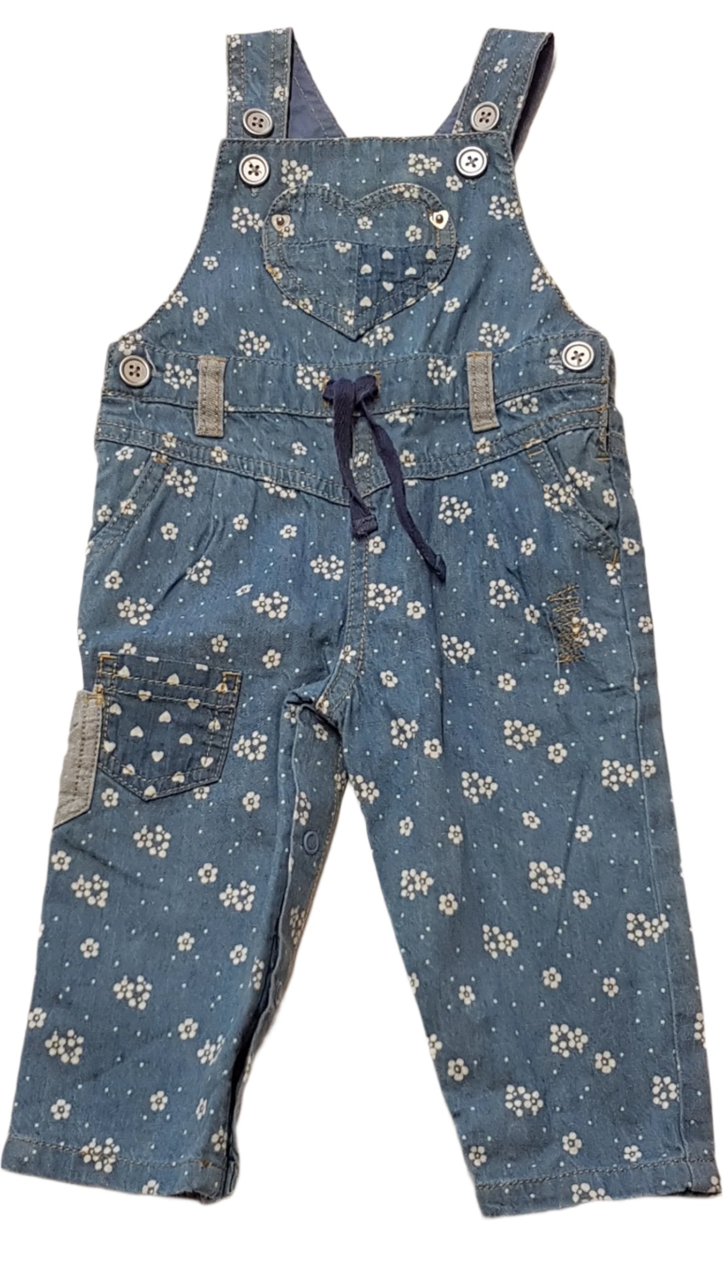 BABY M&CO APRÓ VIRÁGMINTÁS,LÁBRÉSZNÉL VÉGIG PATENTOS KISLÁNY PUHA FARMER KANTÁROS NACI 68