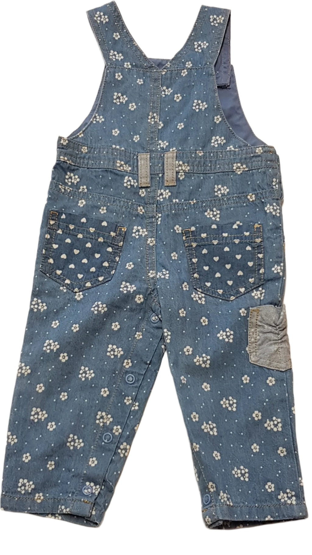 BABY M&CO APRÓ VIRÁGMINTÁS,LÁBRÉSZNÉL VÉGIG PATENTOS KISLÁNY PUHA FARMER KANTÁROS NACI 68