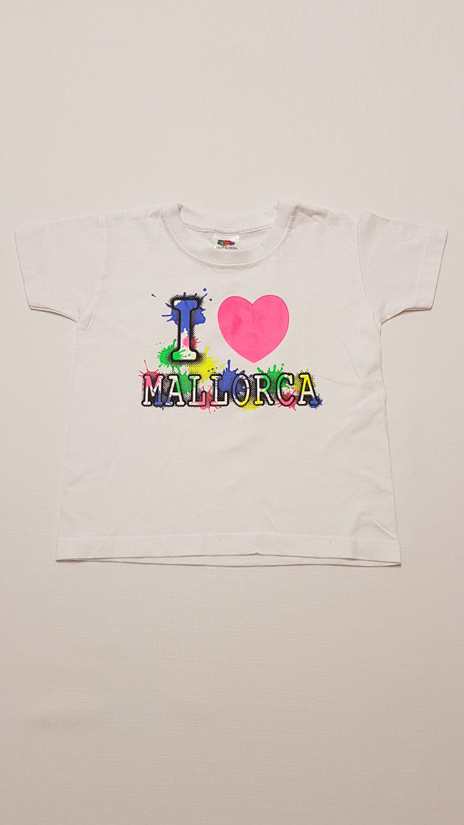 ÚJ FRUIT OF THE LOOM I LOVE MALLORCA FELIRATÚ KISLÁNY PÓLÓ 98 Hover Image