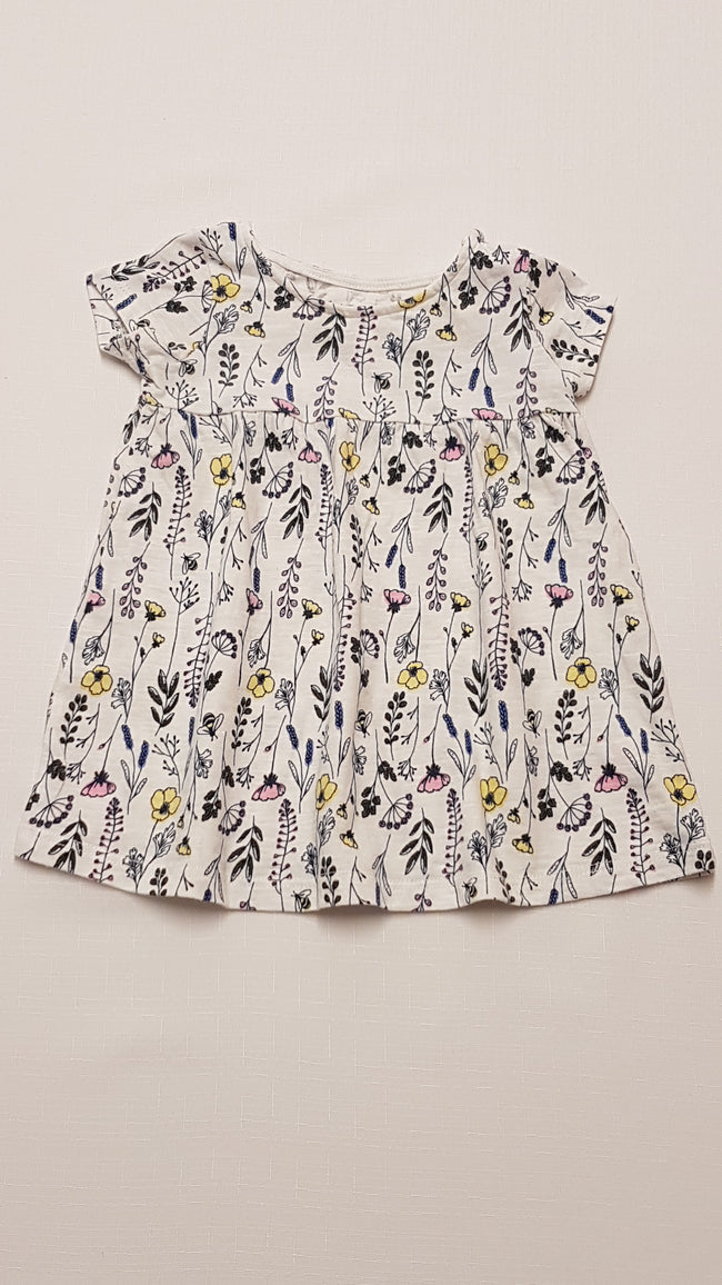 F&F KIDS SÁRGA-RÓZSASZÍN SZÍNŰ APRÓ VIRÁGOS KISLÁNY RUHA 74 Hover Image