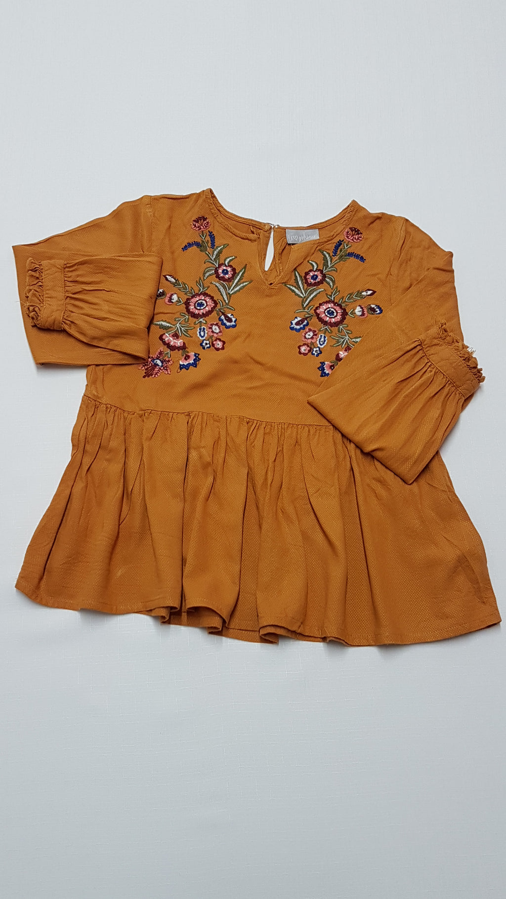 MATALAN MUSTÁR SZÍNŰ,HÍMZETT KISLÁNY TUNIKA FELSŐ 152
