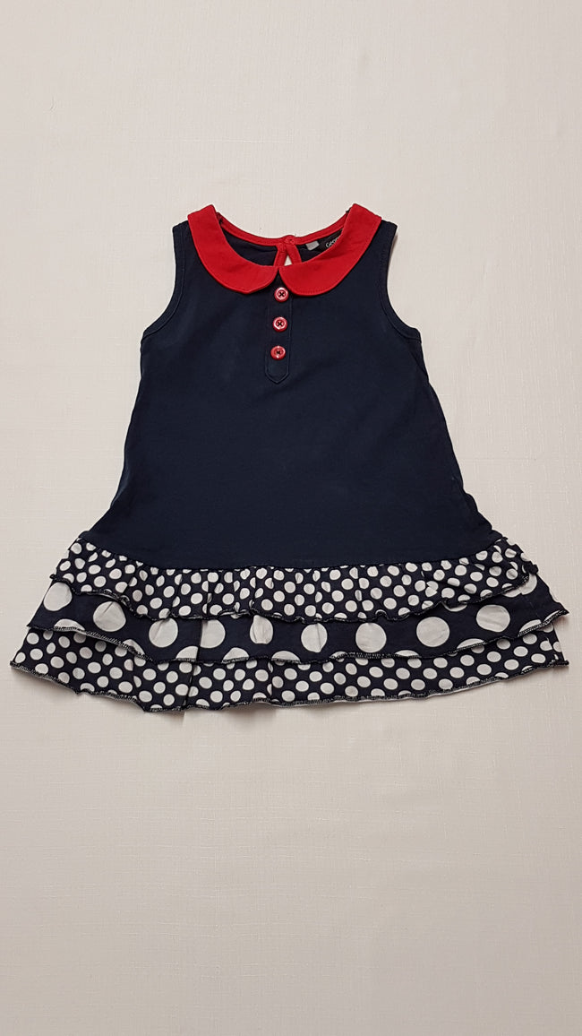 GEORGE SÖTÉTKÉK, PÖTTYÖS,PIROS GALLÉROS KISLÁNY CSINI RUHA 86-92 Hover Image