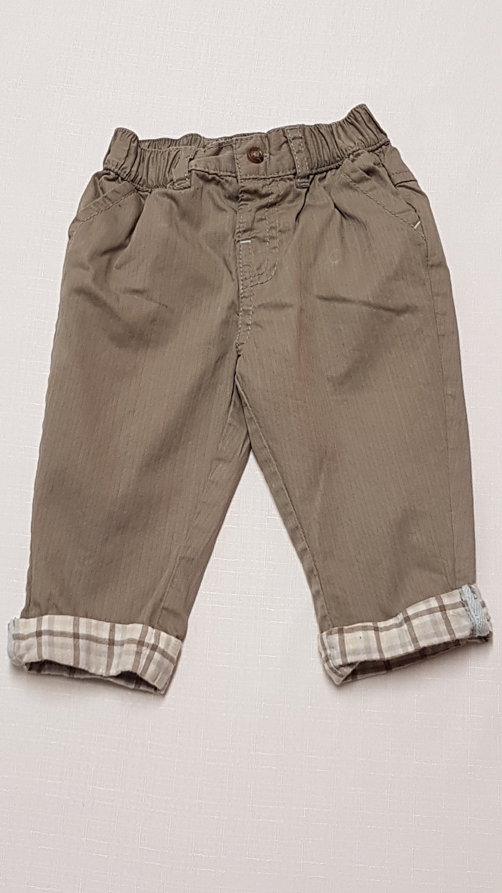 ÚJ VERTBAUDET KEKI SZÍNŰ,GUMIS DEREKÚ KISFIÚ DIVATNADRÁG 68