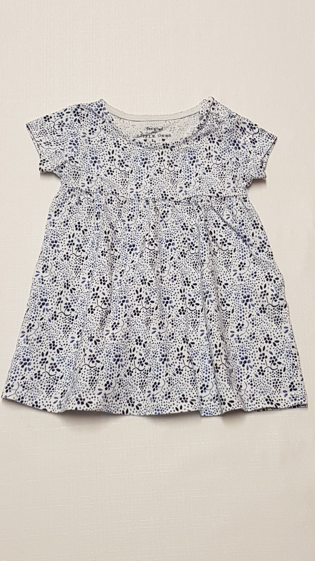 F&F KIDS APRÓ KÉKVIRÁGOS,VÁLL RÉSZNÉL PATENTOS,PAMUT KISLÁNY TUNIKA RUHA 74 Hover Image