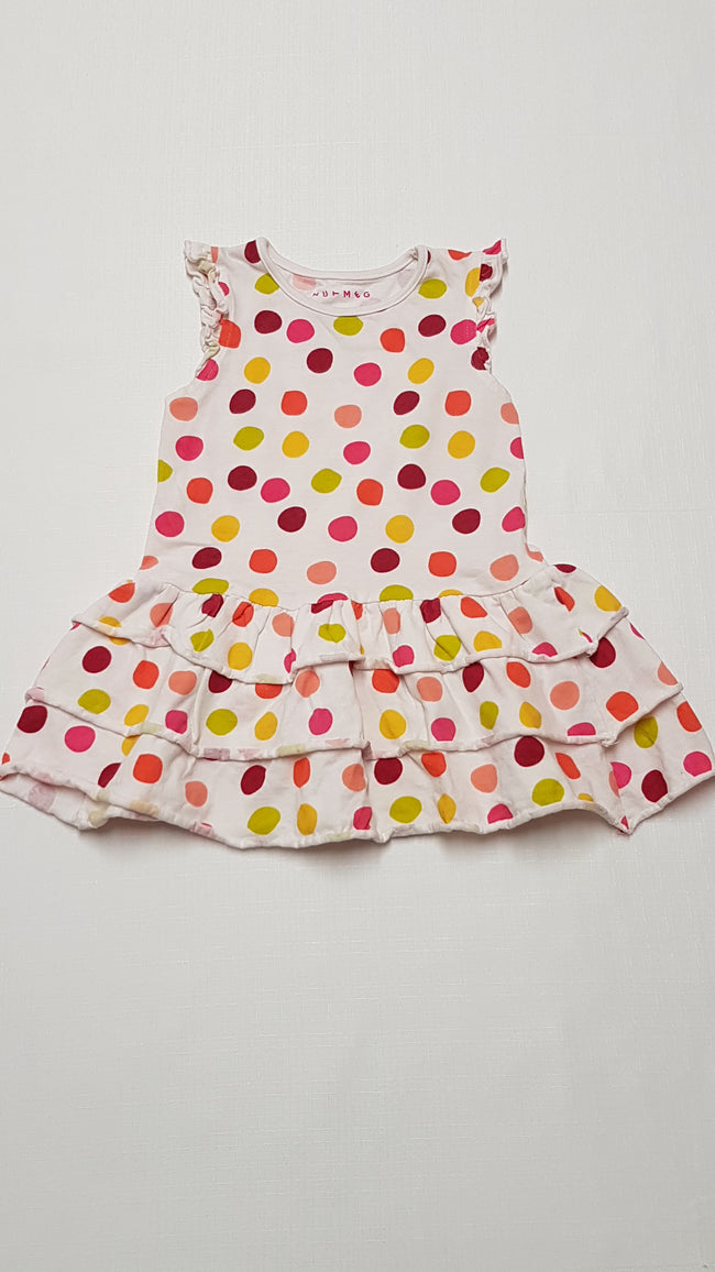 NUTMEG SZÍNES,PÖTTYÖS,FODROS KISLÁNY PAMUT RUHA 92 Hover Image