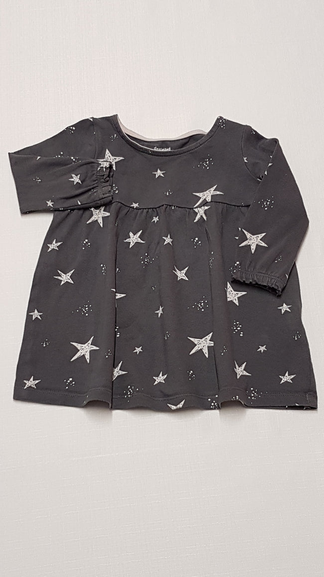 F&F KIDS EZÜST CSILLAGMINTÁS,PAMUT KISLÁNY TUNIKA RUHA 68 Hover Image
