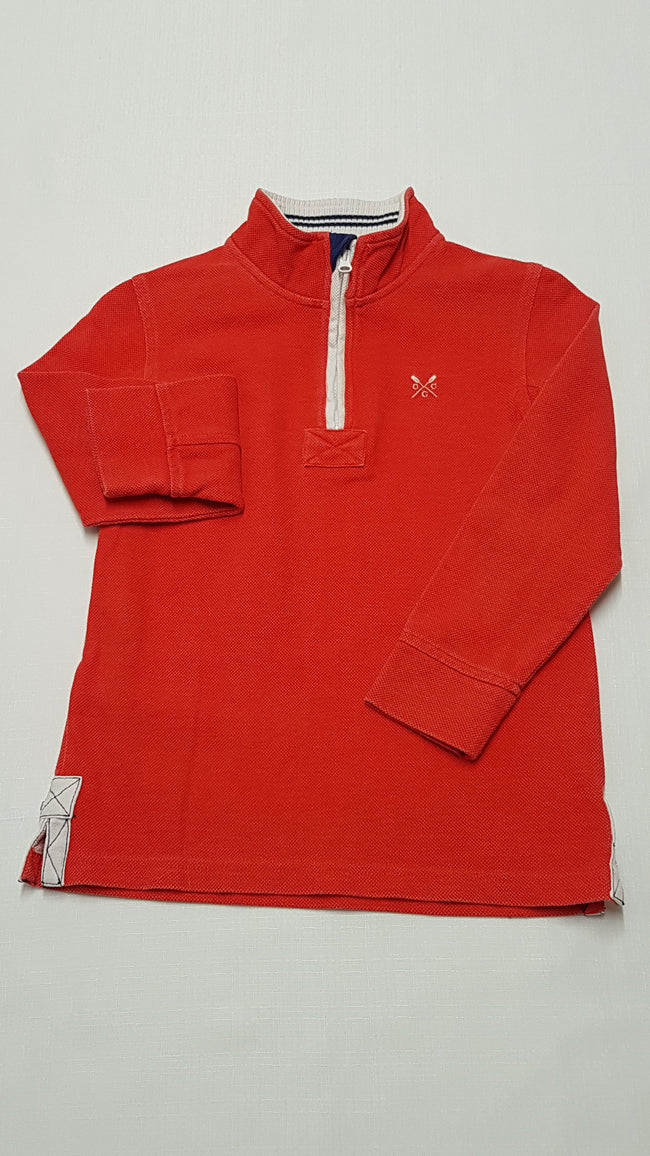 CREW CLOTHING NARANCSSÁRGA SZÍNŰ,ELÖL CIPZÁROS,TRENDI KISFIÚ PULÓVER 116-122 Hover Image