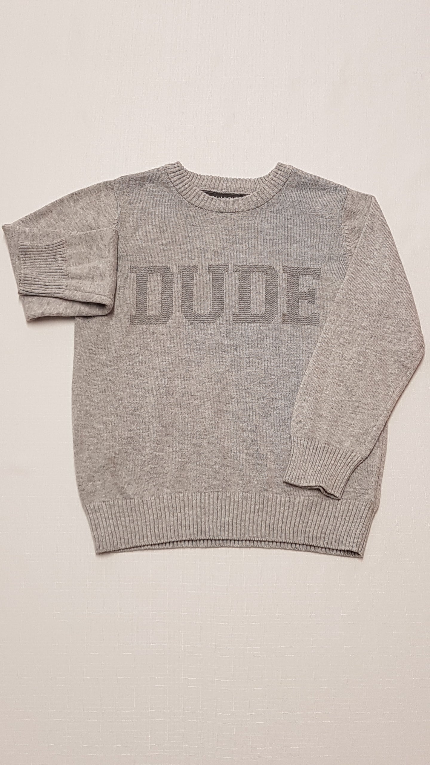 PRIMARK DUDE FELIRATÚ,SZÜRKE KISFIÚ PULÓVER 104