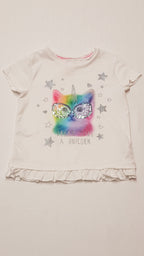 F&F KIDS TÜNDÉRI,SZIVÁRVÁNY SZÍNŰ,UNICORN FEJŰ CICÁS,CSAJOS KISLÁNY PÓLÓ 104