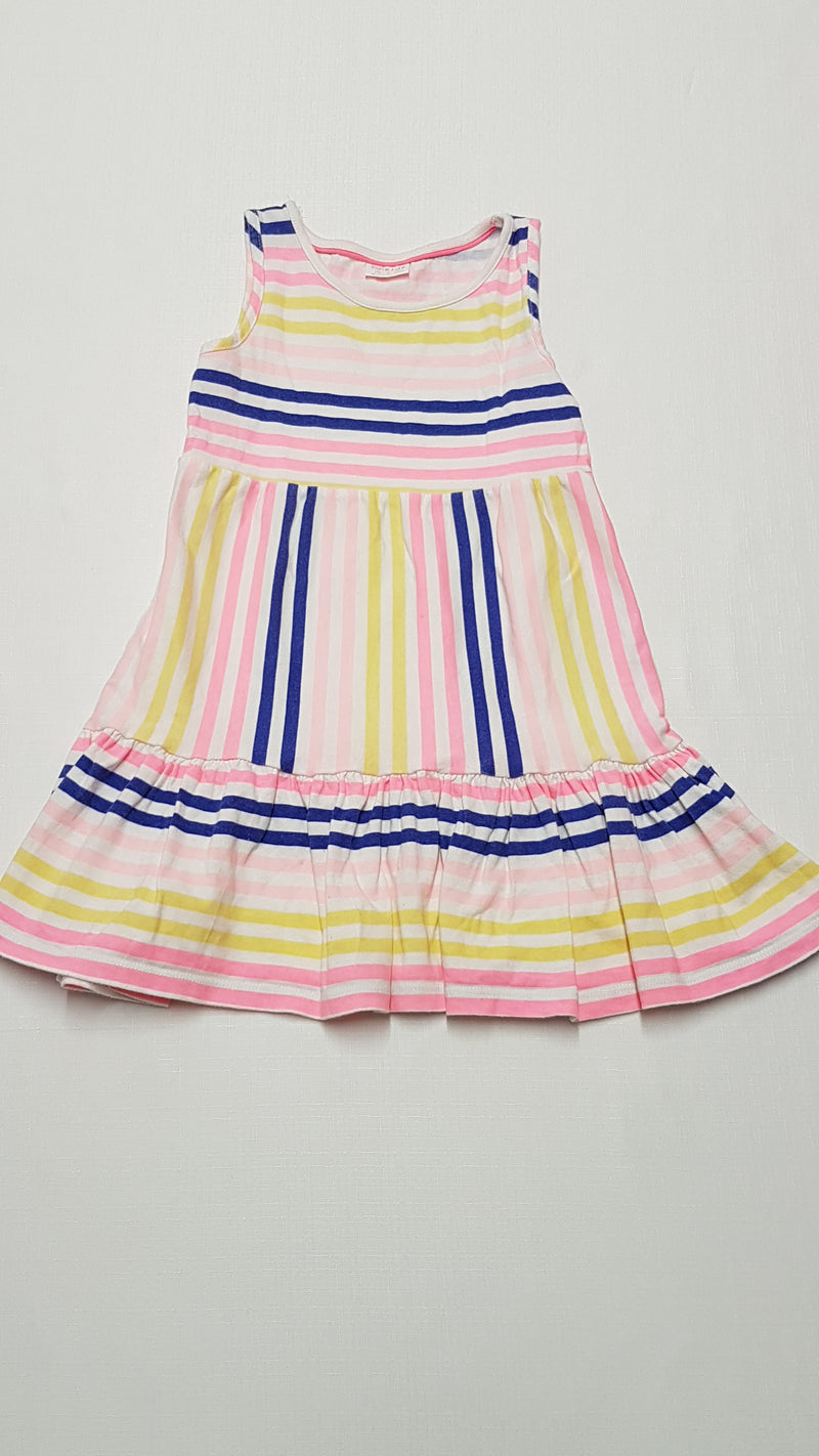 F&F KIDS SZÍNES CSÍKOS,FODROS ALJÚ KISLÁNY PAMUT RUHA 110