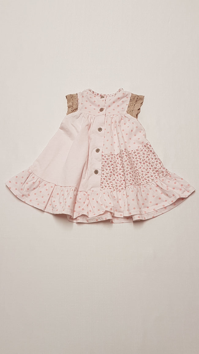F&F KIDS HÍMZETT VÁLLÚ,PAMUT,PÖRGŐS KISLÁNY RUHA 68 Main Image