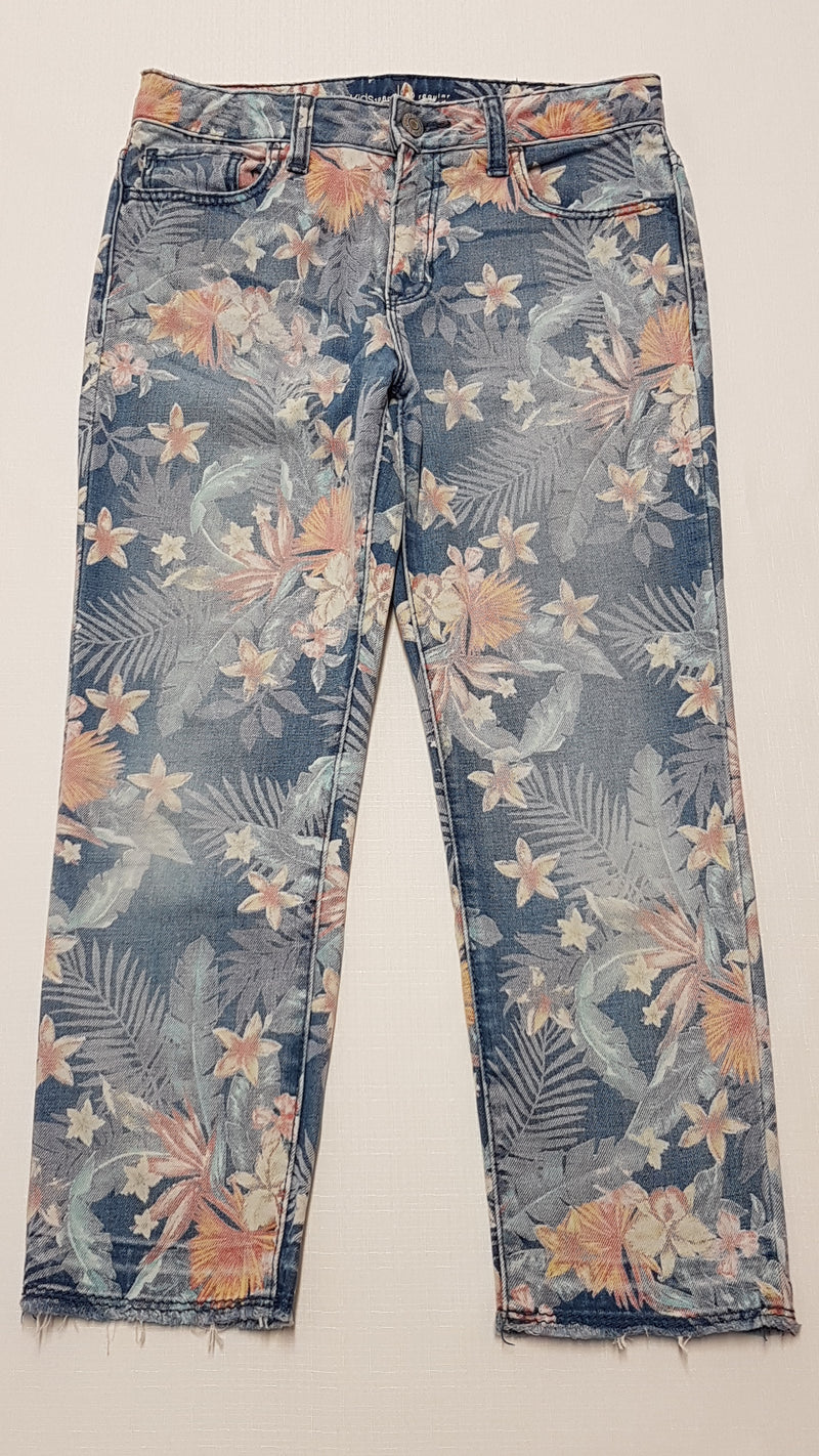 GAP KIDS EXTRAMINŐSÉGŰ HAWAII MINTÁS,KÜLÖNLEGES KISLÁNY FARMERNADRÁG ,ÁLLÍTHATÓ GUMIS DERÉKRÉSSZEL 140