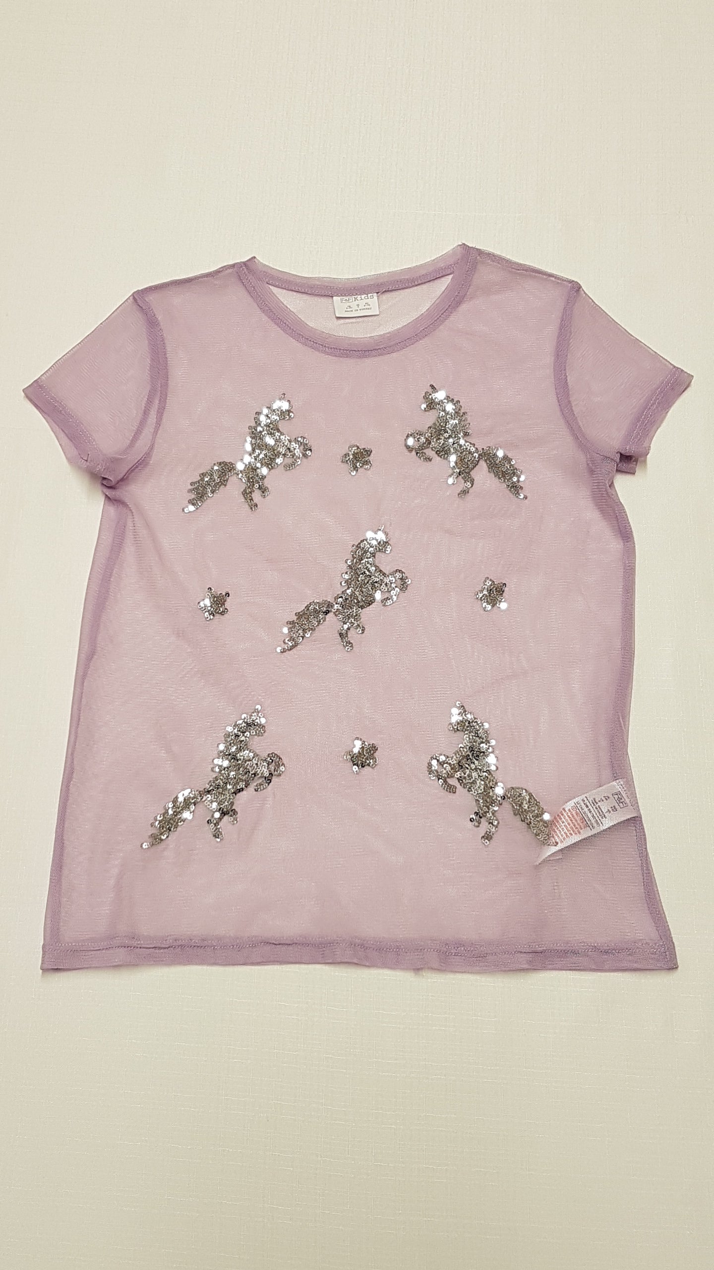 F&F KIDS CSODÁLATOS,EZÜST FLITTERES,UNICORNOS,NECC KISLÁNY FELSŐ 134