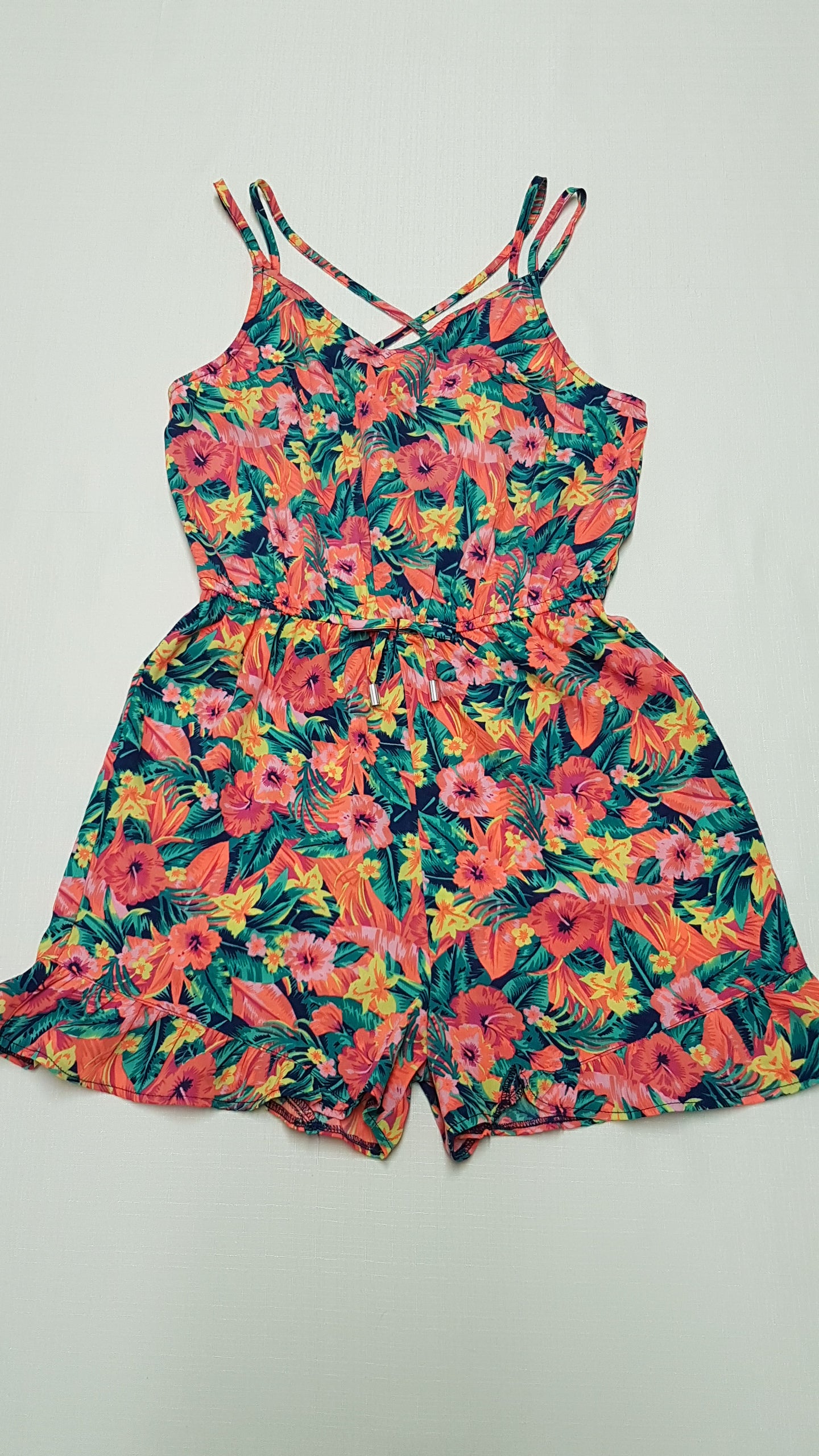 ÚJ PRIMARK CSODASZÉP,VIRÁGMINTÁS,LENGE KISLÁNY PLAYSUIT 146