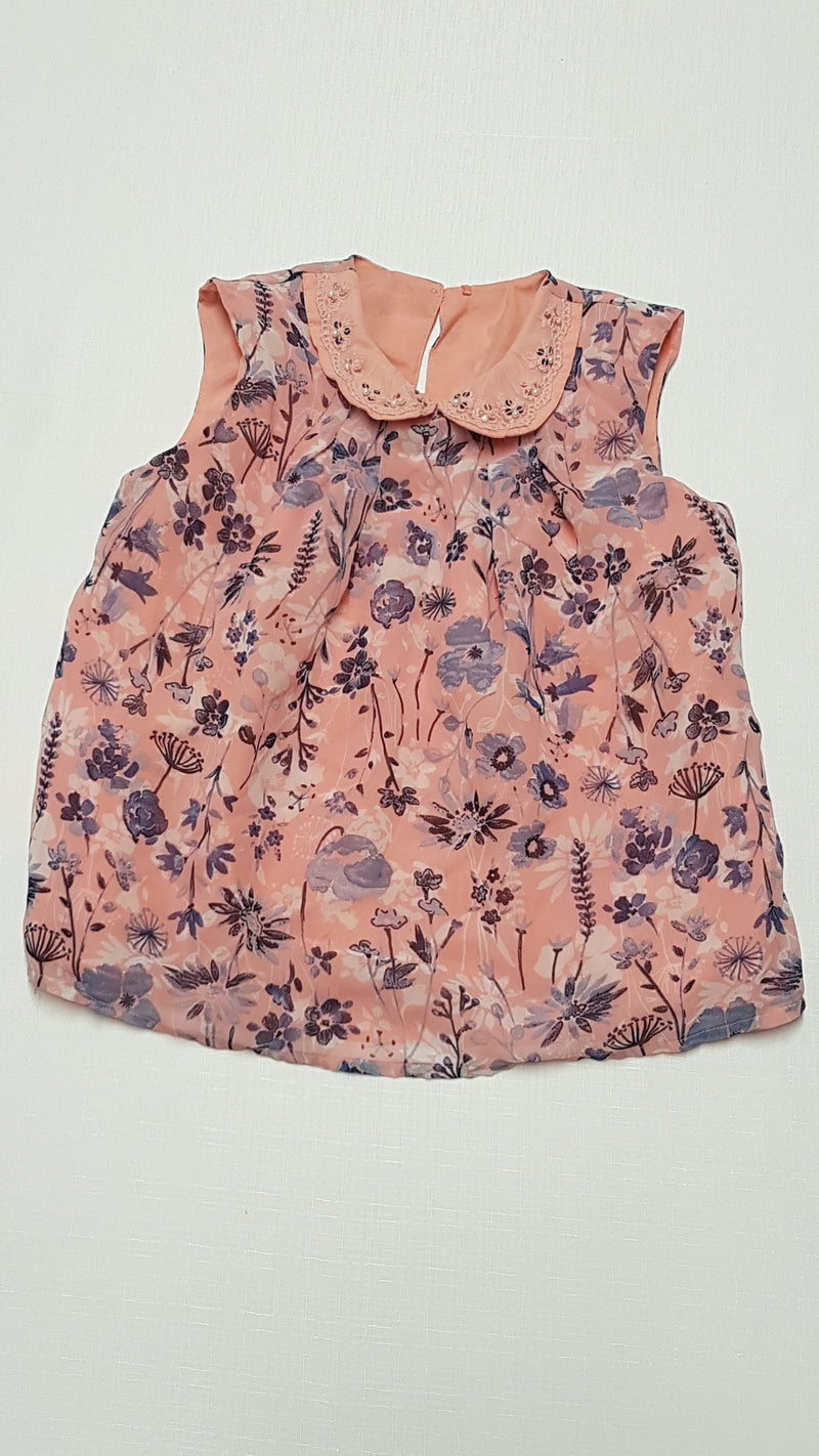 GEORGE GYÖNYÖRŰ SZÉP MEZEI VIRÁGOS,GYÖNGYÖKKEL DÍSZÍTETT GALLÉROS KISLÁNY LENGE BLÚZ 110-116