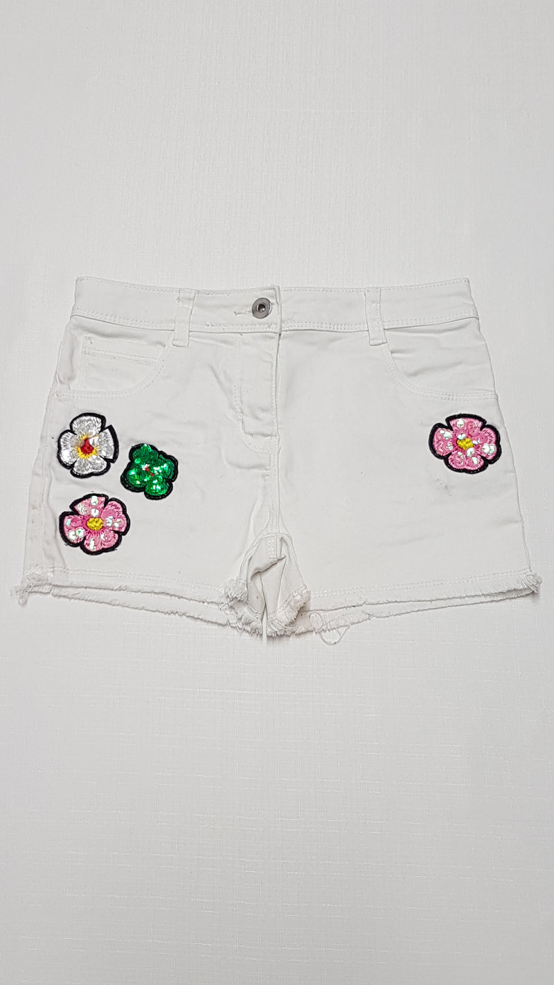 GEORGE CSINI,SZÍNES VIRÁGOS,FLITTERES,FEHÉR KISLÁNY FARMERNADRÁG,ÁLLÍTHATÓ GUMIS DERÉKRÉSSZEL 128-134