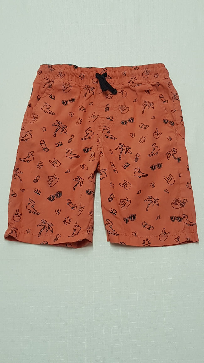 F&F KIDS GUMIS DEREKÚ,TÉGLA SZÍNŰ,VAGÁNY MINTÁS KISFIÚ BERMUDA NADRÁG 116 Hover Image